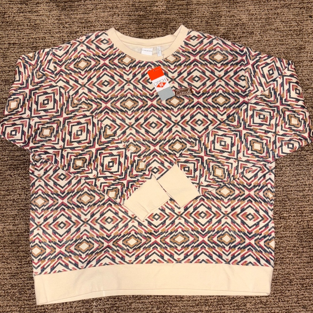 Cinch Geometric Patterned Sweater - Cream and Brown